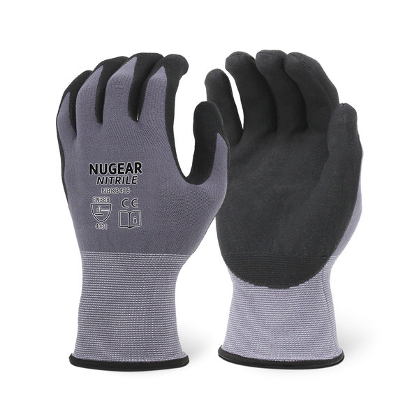 Nugear Premium Microfoam Nitrile, Coated Glove, Gray Nylon, L NBK3416L12